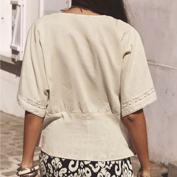 ZARA LINEN TOP WITH LACE DETAILS - Picture 5 of 8